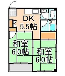 コーポ中島 2DKの間取図画像