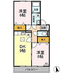 ビューランド 1階2DKの間取り