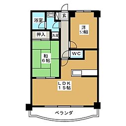 グランデール溝ノ口 2LDKの間取図画像