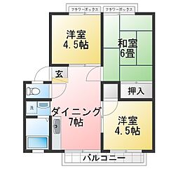 サンヴィレッジB 3DKの間取図画像