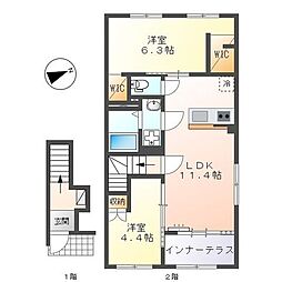 シャインテラス・アベニール 2LDKの間取図画像