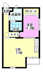 サンファミル弐番館 2階1LDKの間取り