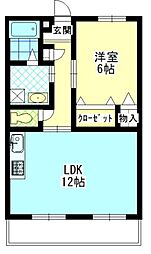サンライト富田 105 1階1LDKの間取り
