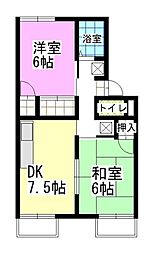 プレジール後楽 2DKの間取図画像