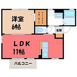 アネシス B 2階1LDKの間取り