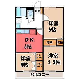 パレス扇 E 2階3DKの間取り