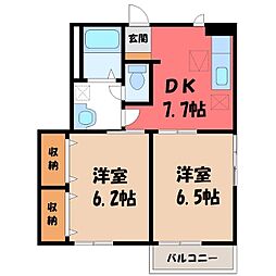 アルテール参番館 1階2DKの間取り
