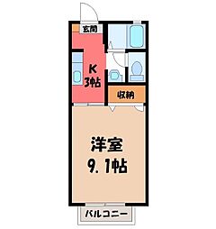 ジナンドモルフD棟 1Kの間取図画像