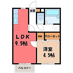サンヒルズ雀宮 1LDKの間取図画像