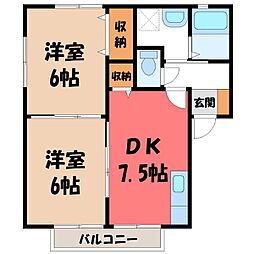 サンガーデンオヤマC 2DKの間取図画像