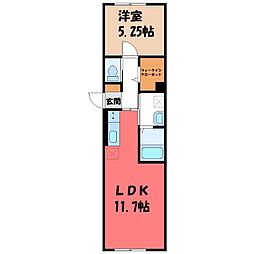宇都宮市中戸祭町アパート 1LDKの間取図画像
