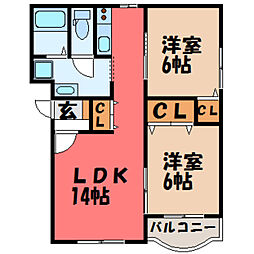 菊野屋弐番館 2LDKの間取図画像