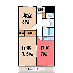 ジュネス戸祭 2DKの間取図画像