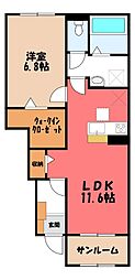バリーフィールド D 1LDKの間取図画像