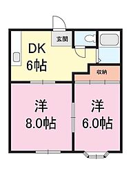パークタウンA棟 2DKの間取図画像