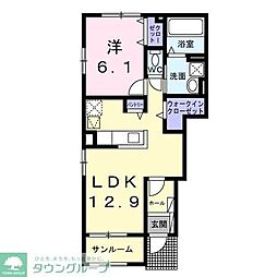 東武野田線 大和田駅 徒歩18分の賃貸アパート 1階1LDKの間取り