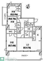 JR東北新幹線 大宮駅 徒歩8分の賃貸マンション 14階3LDKの間取り
