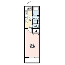 ジュネ北上尾 2階1Kの間取り
