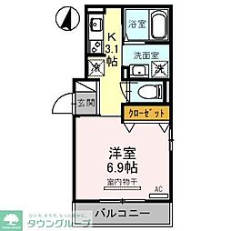 カーサしらたま 3階1Kの間取り
