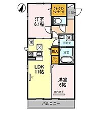 ソレイユ・ドミュール 3階2LDKの間取り