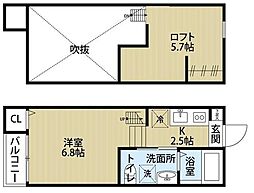 アクアプレイス日進 2階ワンルームの間取り