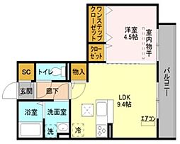 プリムヴェール弐十番館 1LDKの間取図画像