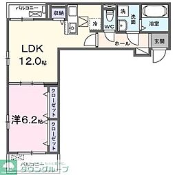 カーサ ビアンカ デュエ 1LDKの間取図画像