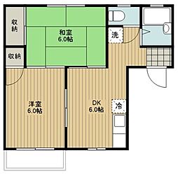 グリーンフィールド 2DKの間取図画像
