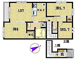 久喜市菖蒲町三箇アパート 2SLDKの間取図画像