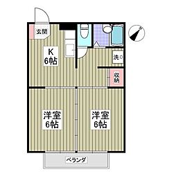 レオパレスクレストC 2DKの間取図画像