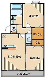 プリムヴェール十番館 2LDKの間取図画像