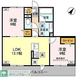 熊谷市万平町1丁目アパート 2LDKの間取図画像