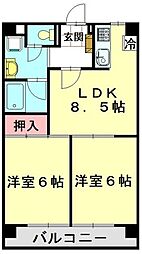 レジデンスK.N 2LDKの間取図画像