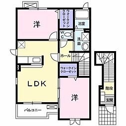 プレパルク南平野B 2LDKの間取図画像