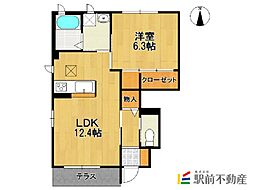 ロワジールあさひ野 1LDKの間取図画像