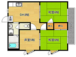 ヒカハイム宝ヶ池B 3DKの間取図画像