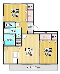 グランパルク 3階2LDKの間取り