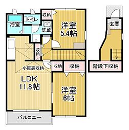 ガーデンハウスＴＡＤＡ Ｂ 2階2DKの間取り