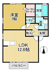 ウィルコート　B 2階1LDKの間取り