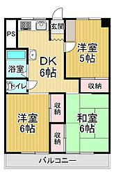 北ノ浜マンション 3DKの間取図画像