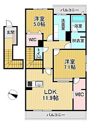 シャーメゾンガーデン松茂C棟 1階2LDKの間取り