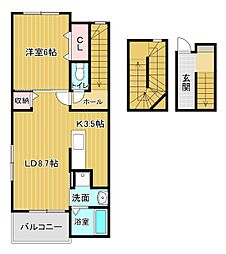 マリオ北島B 1LDKの間取図画像