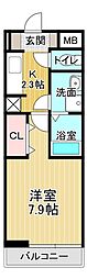 マリオ北島D 1Kの間取図画像