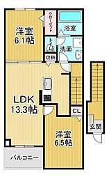 ハーベストヤヨイA 2LDKの間取図画像