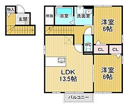 ウィルコート大松B 2LDKの間取図画像