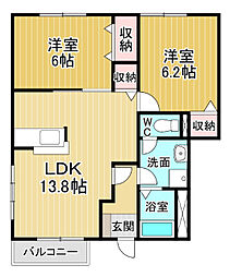 サンシェールB 2LDKの間取図画像