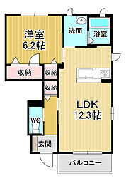 エーデルハイムB 1LDKの間取図画像