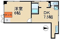 メゾンドブラン 1階1DKの間取り