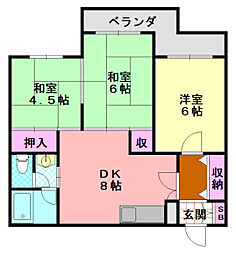 カルム新森 2階3DKの間取り
