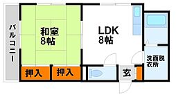 みつわハイツ 2階1DKの間取り